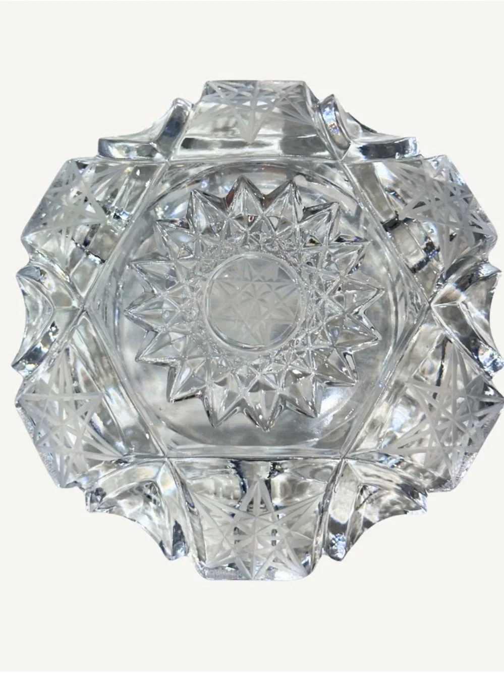 American Brilliant Glass Hobstar Sunburst 6.5” Ashtray Catchall Dish - Picture 5 of 5